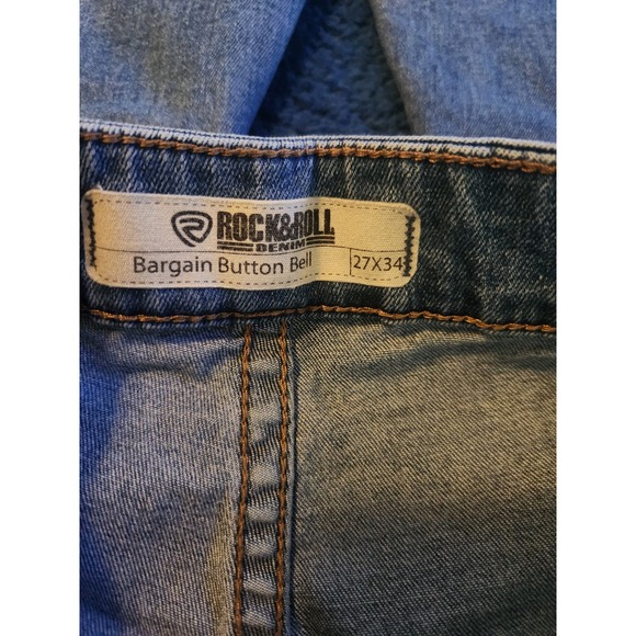 Rock & Roll Bargain Button Bell Bottom Light Wash Jeans 27x34 - Picture 5 of 7